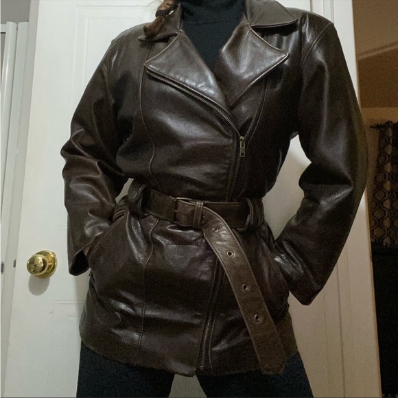 [SOLD] Brown Dimitri Belted Leather Jacket - Picture 1 of 6
